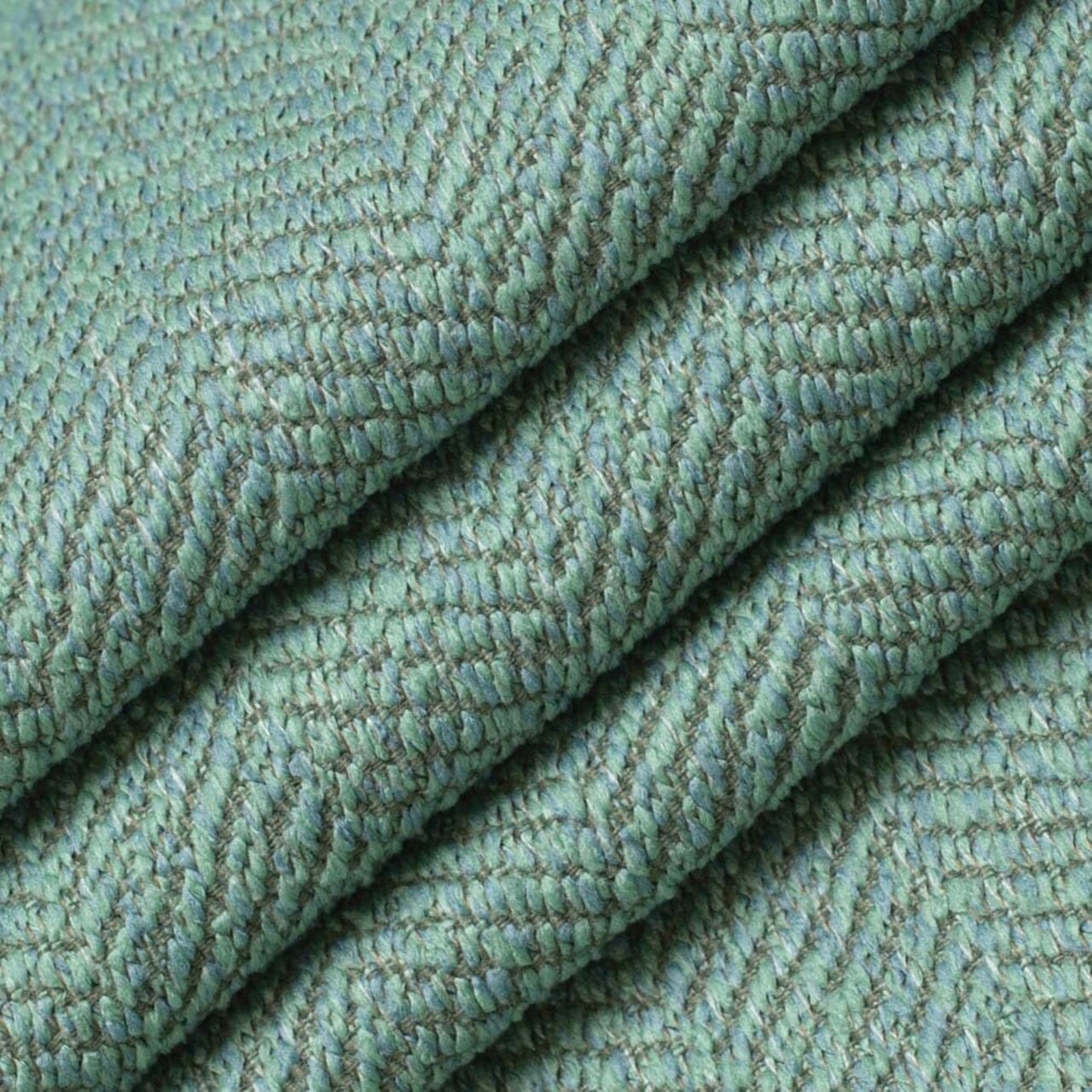 Green Performance Pet Friendly Herringbone Textured Woven Pattern Upholstery Fabric by The Yard - SKU: Ellen Mint